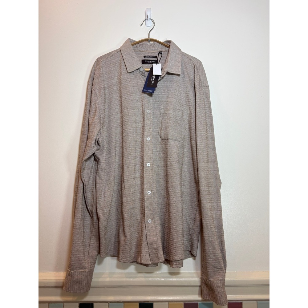 NWT Kenneth Cole New York Mens XL Gold Textured Knit‎ Button Down Shirt Techni